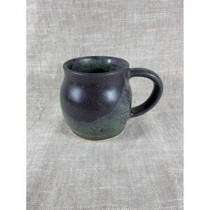 Green Black Studio Pottery Mug, Handmade Ceramic Coffee Cup Earth Tone Stoneware